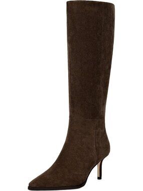 Women's Chocolate Suede Knee High Boots Pointed Toe 2.9" Stiletto Heel Tall Boot